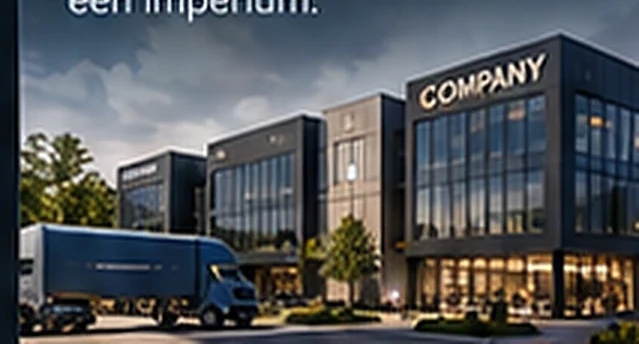 Modern bedrijfspand met bedrijfsvoertuigen